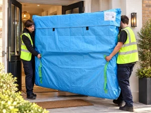 Movepro mattress moving bag being carried through doorway by removals firm